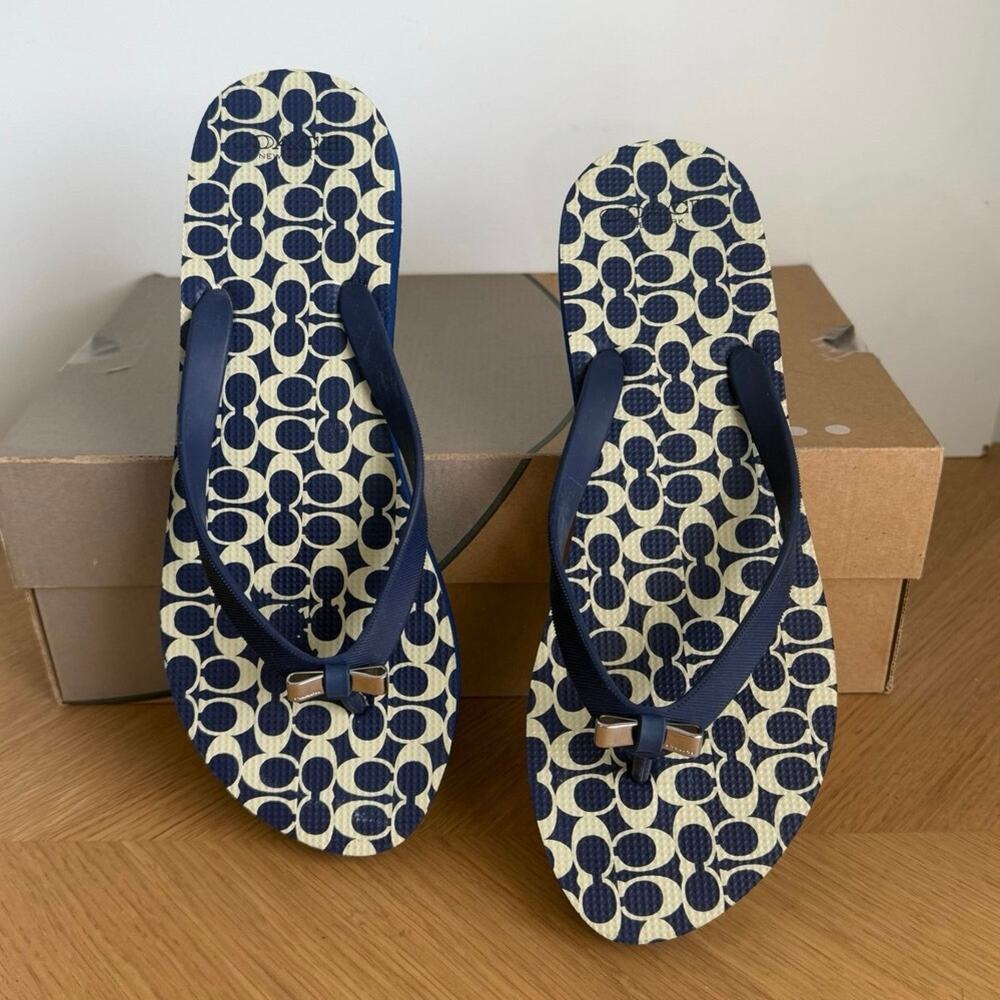 COACH Amel Blue Signature Logo Women Slides Flip Flops- SZ 9-10